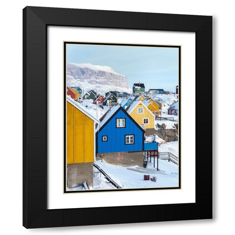 Town Uummannaq during winter in northern Black Modern Wood Framed Art Print with Double Matting by Zwick, Martin