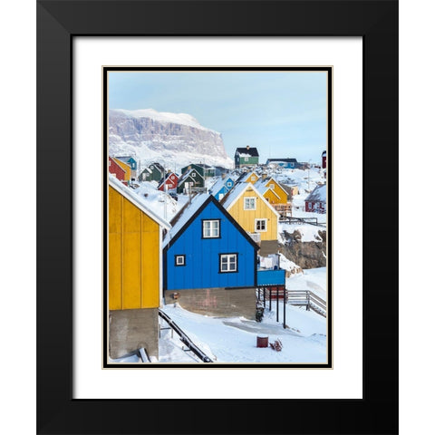 Town Uummannaq during winter in northern Black Modern Wood Framed Art Print with Double Matting by Zwick, Martin