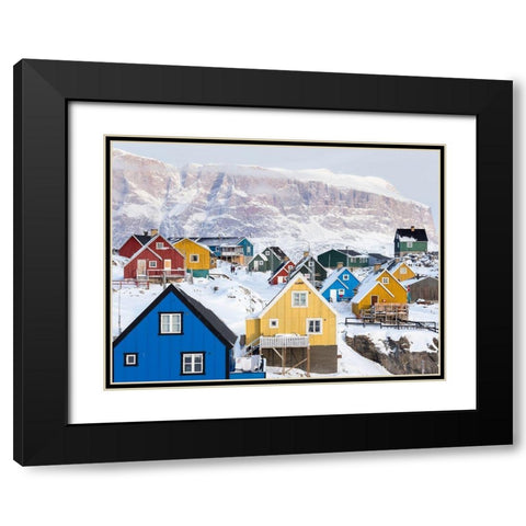 Town Uummannaq during winter in northern Black Modern Wood Framed Art Print with Double Matting by Zwick, Martin