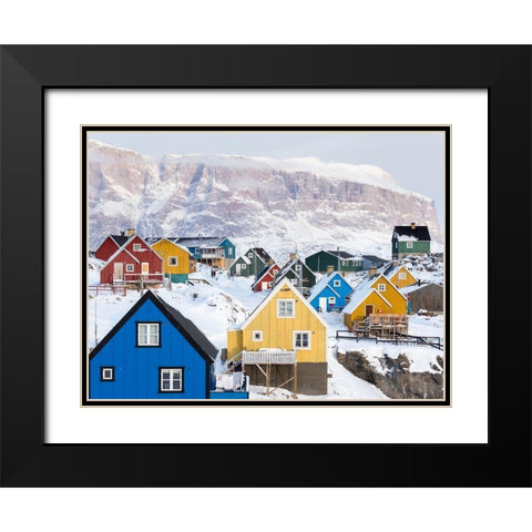 Town Uummannaq during winter in northern Black Modern Wood Framed Art Print with Double Matting by Zwick, Martin