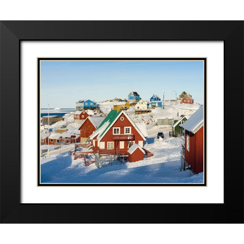 Winter in the town of Upernavik in the north of Greenland at the shore of Baffin Bay Black Modern Wood Framed Art Print with Double Matting by Zwick, Martin