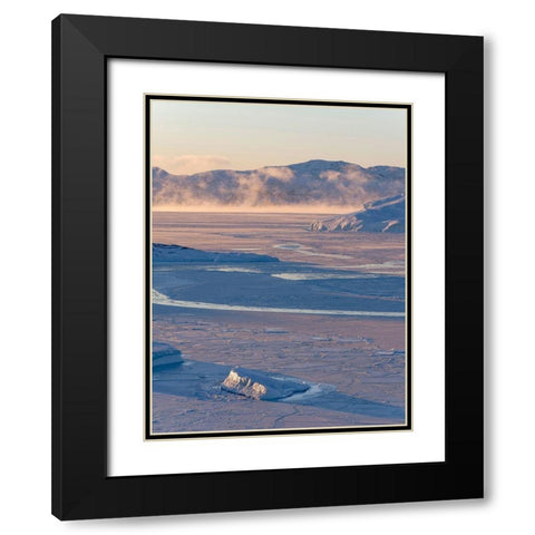 Sunrise during winter at the Ilulissat Fjord-located in the Disko Bay in West Greenland Black Modern Wood Framed Art Print with Double Matting by Zwick, Martin
