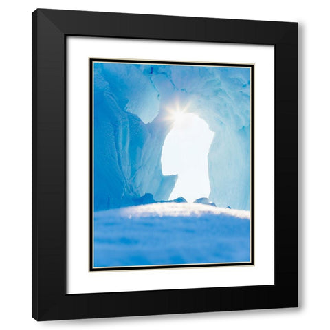 Iceberg frozen into the sea ice of the Uummannaq fjord system during winter-Greenland-Danish Territ Black Modern Wood Framed Art Print with Double Matting by Zwick, Martin