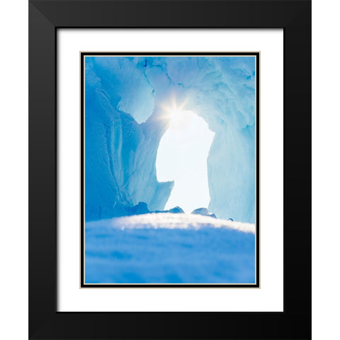 Iceberg frozen into the sea ice of the Uummannaq fjord system during winter-Greenland-Danish Territ Black Modern Wood Framed Art Print with Double Matting by Zwick, Martin
