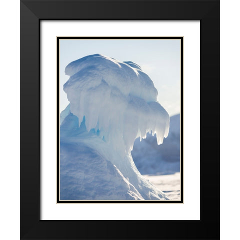 Iceberg frozen into the sea ice of the Uummannaq fjord system during winter-Greenland-Danish Territ Black Modern Wood Framed Art Print with Double Matting by Zwick, Martin