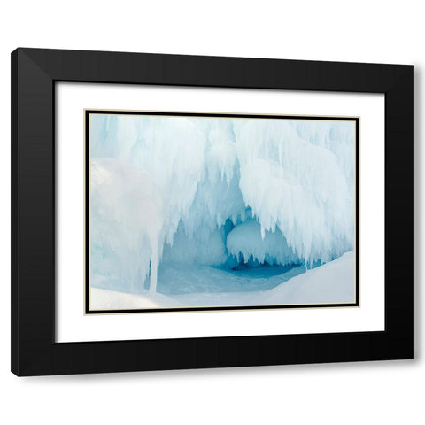 Iceberg frozen into the sea ice of the Uummannaq fjord system during winter-Greenland-Danish Territ Black Modern Wood Framed Art Print with Double Matting by Zwick, Martin