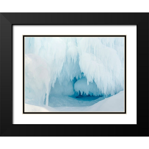 Iceberg frozen into the sea ice of the Uummannaq fjord system during winter-Greenland-Danish Territ Black Modern Wood Framed Art Print with Double Matting by Zwick, Martin
