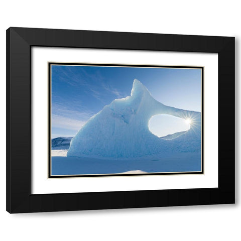 Iceberg frozen into the sea ice of the Uummannaq fjord system during winter-Greenland-Danish Territ Black Modern Wood Framed Art Print with Double Matting by Zwick, Martin
