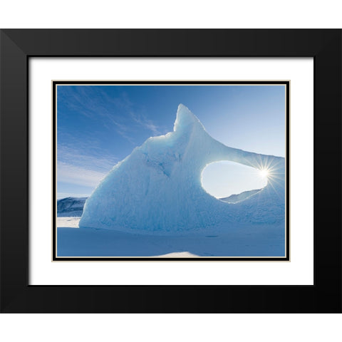 Iceberg frozen into the sea ice of the Uummannaq fjord system during winter-Greenland-Danish Territ Black Modern Wood Framed Art Print with Double Matting by Zwick, Martin
