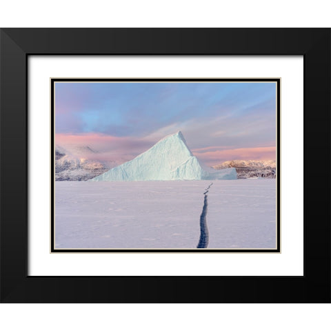 Icebergs in front of Storen Island-frozen into the sea ice of the Uummannaq fjord system during win Black Modern Wood Framed Art Print with Double Matting by Zwick, Martin
