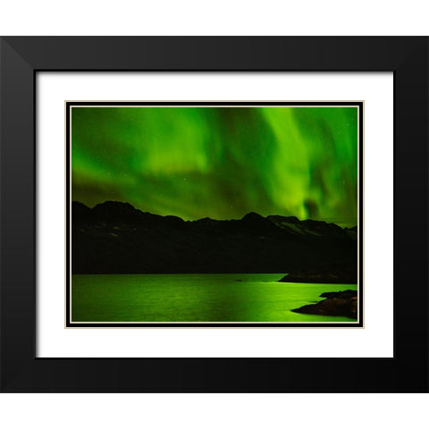 Northern lights over Angmagssalik Fjord-Greenland- Danish Territory Black Modern Wood Framed Art Print with Double Matting by Zwick, Martin