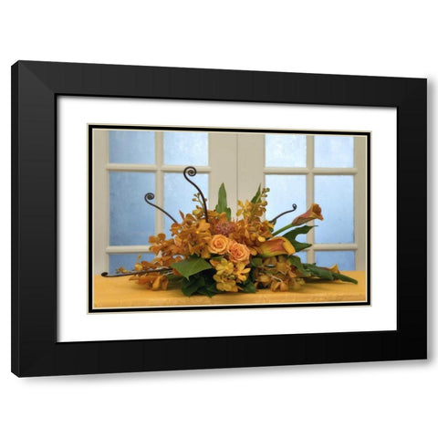 Flower arrangement on table in front of door Black Modern Wood Framed Art Print with Double Matting by Paulson, Don