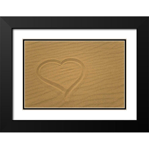 Heart outline drawn in sand Black Modern Wood Framed Art Print with Double Matting by Paulson, Don
