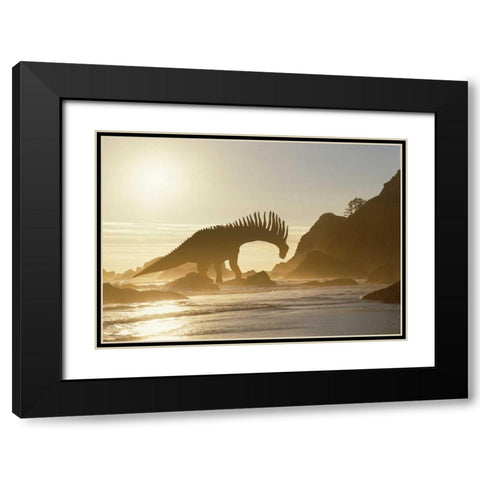Concept of Amargasaurus dinosaur on ocean shore Black Modern Wood Framed Art Print with Double Matting by Zuckerman, Jim