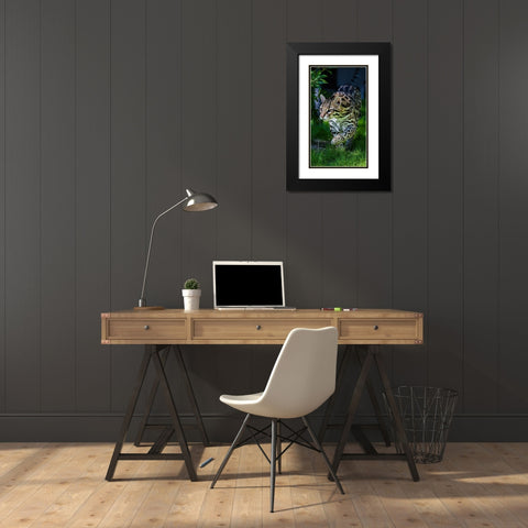 An ocelot at a local zoo Black Modern Wood Framed Art Print with Double Matting by Richardson, Larry