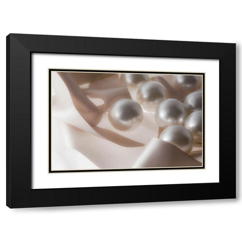 Pearls and ribbons Black Modern Wood Framed Art Print with Double Matting by Muench, Zandria