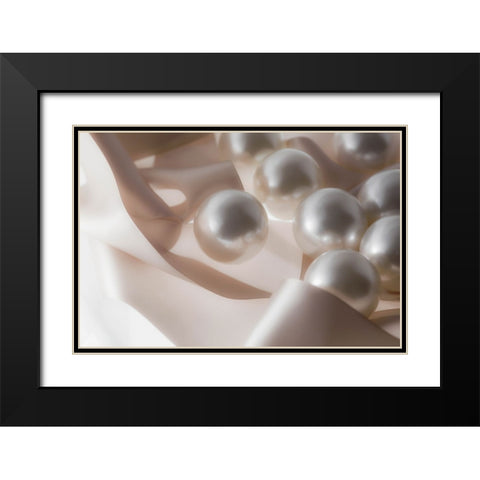 Pearls and ribbons Black Modern Wood Framed Art Print with Double Matting by Muench, Zandria
