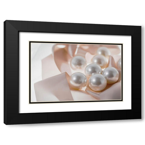 Pearls and ribbons Black Modern Wood Framed Art Print with Double Matting by Muench, Zandria