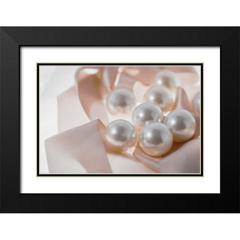 Pearls and ribbons Black Modern Wood Framed Art Print with Double Matting by Muench, Zandria