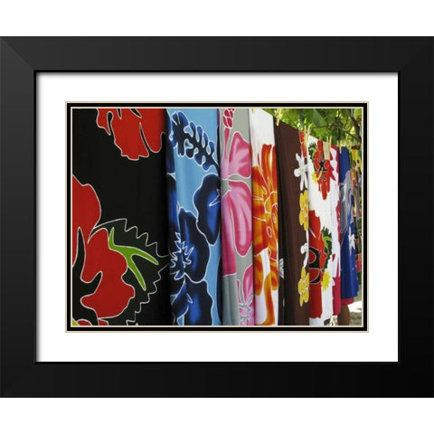 French Polynesia Colorful tropical print fabrics Black Modern Wood Framed Art Print with Double Matting by Kaveney, Wendy