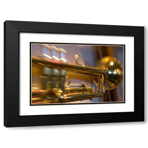 French Polynesia Brass trumpet used in band Black Modern Wood Framed Art Print with Double Matting by Kaveney, Wendy