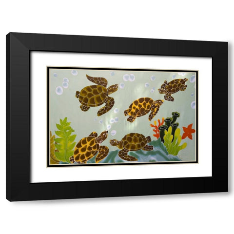 French Polynesia, Bora Bora Tutle painted fabric Black Modern Wood Framed Art Print with Double Matting by Kaveney, Wendy