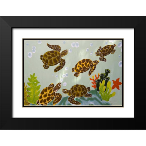 French Polynesia, Bora Bora Tutle painted fabric Black Modern Wood Framed Art Print with Double Matting by Kaveney, Wendy