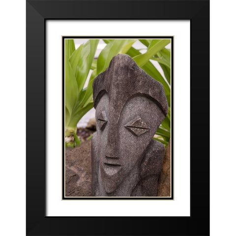 French Polynesia, Moorea Stone tiki face Black Modern Wood Framed Art Print with Double Matting by Kaveney, Wendy
