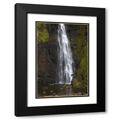 French Polynesia, Tahiti Waterfall ove cliff Black Modern Wood Framed Art Print with Double Matting by Kaveney, Wendy