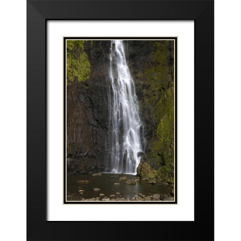 French Polynesia, Tahiti Waterfall ove cliff Black Modern Wood Framed Art Print with Double Matting by Kaveney, Wendy