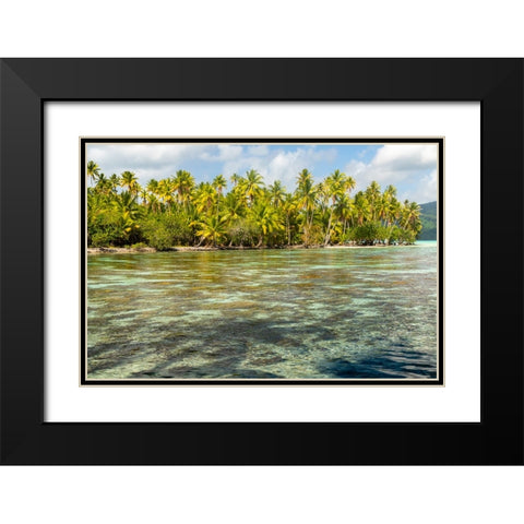 French Polynesia- Tahaa. Ocean corals and tropical forest. Black Modern Wood Framed Art Print with Double Matting by Jaynes Gallery