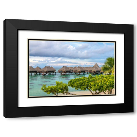 French Polynesia- Moorea. Overwater bungalows. Black Modern Wood Framed Art Print with Double Matting by Jaynes Gallery