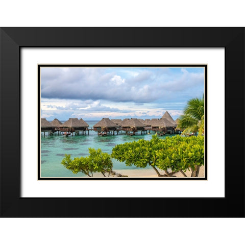 French Polynesia- Moorea. Overwater bungalows. Black Modern Wood Framed Art Print with Double Matting by Jaynes Gallery