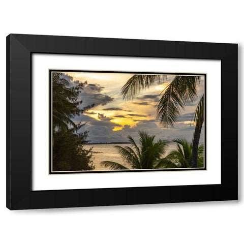 French Polynesia- Moorea. Sunset on island and ocean. Black Modern Wood Framed Art Print with Double Matting by Jaynes Gallery