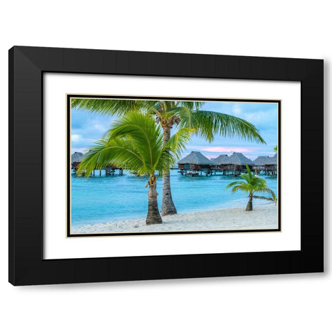 French Polynesia- Moorea. Overwater bungalows Black Modern Wood Framed Art Print with Double Matting by Jaynes Gallery