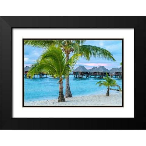 French Polynesia- Moorea. Overwater bungalows Black Modern Wood Framed Art Print with Double Matting by Jaynes Gallery