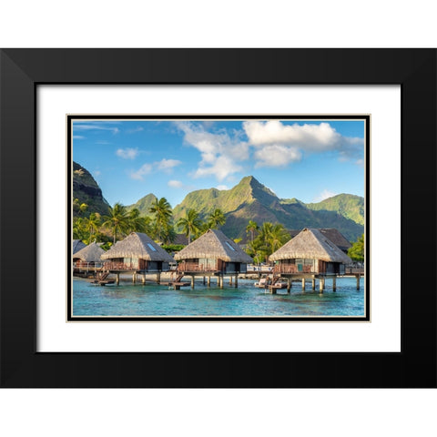 French Polynesia- Moorea. Overwater bungalows. Black Modern Wood Framed Art Print with Double Matting by Jaynes Gallery