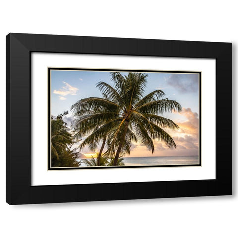French Polynesia- Moorea. Sunset on island and ocean. Black Modern Wood Framed Art Print with Double Matting by Jaynes Gallery