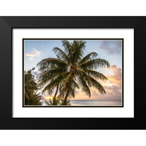 French Polynesia- Moorea. Sunset on island and ocean. Black Modern Wood Framed Art Print with Double Matting by Jaynes Gallery