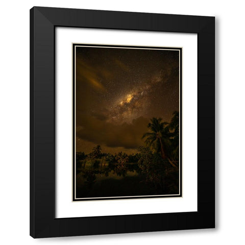 French Polynesia- Tahaa. Palm trees and night sky with Milky Way. Black Modern Wood Framed Art Print with Double Matting by Jaynes Gallery