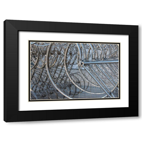 Metal bicycle wheels Black Modern Wood Framed Art Print with Double Matting by Hopkins, Cindy Miller