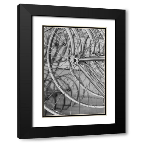 Metal bicycle wheels Black Modern Wood Framed Art Print with Double Matting by Hopkins, Cindy Miller