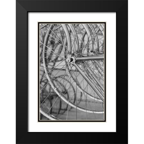 Metal bicycle wheels Black Modern Wood Framed Art Print with Double Matting by Hopkins, Cindy Miller