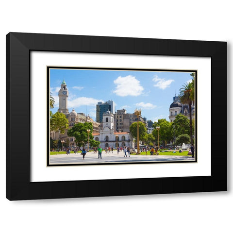 Clock tower of City Legislature Building-Buenos Aires Cabildo and Buenos Aires City Hall in Plaza d Black Modern Wood Framed Art Print with Double Matting by Su, Keren