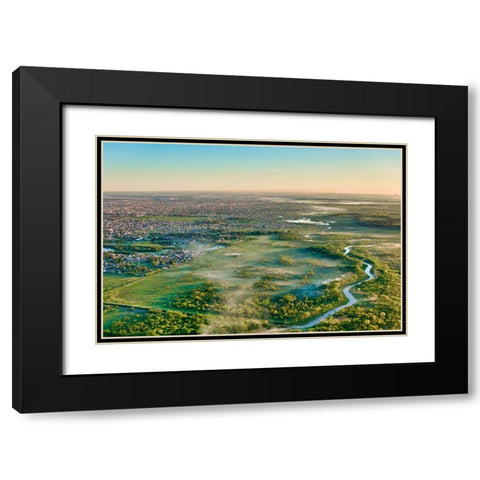 Landing path to Ezeiza EZE Buenos Aires International Airport  Black Modern Wood Framed Art Print with Double Matting by Molinari, Michele
