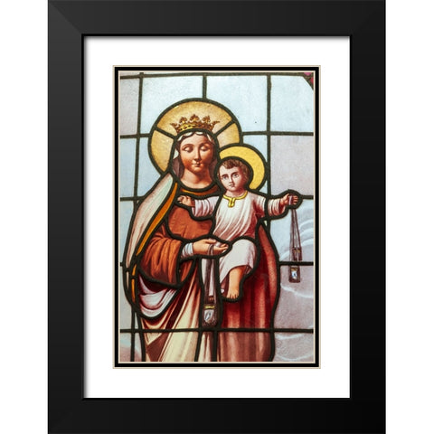 Argentina- Buenos Aires. Stained glass window depicting the Virgin Mary and Jesus. Black Modern Wood Framed Art Print with Double Matting by Haseltine, Tom