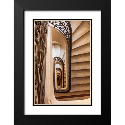 Argentina- Buenos Aires. Spiral staircase. Black Modern Wood Framed Art Print with Double Matting by Haseltine, Tom