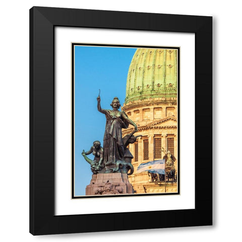 Argentina- Buenos Aires. Statue in front of Capitol building. Black Modern Wood Framed Art Print with Double Matting by Haseltine, Tom