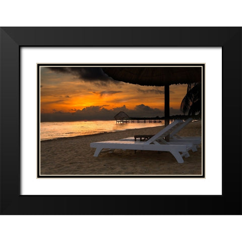 Belize-Sunrise over the Caribbean Ocean Black Modern Wood Framed Art Print with Double Matting by Norring, Tom