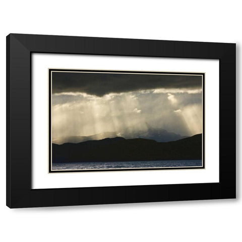 Chile, Torres del Paine NP Crepuscular rays Black Modern Wood Framed Art Print with Double Matting by Grall, Don
